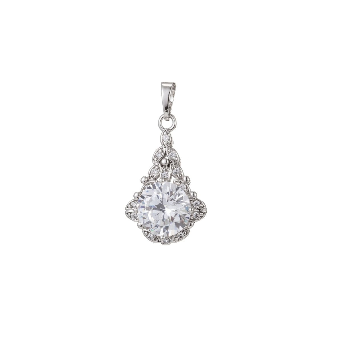 White Gold Filled Micro Pave CZ Pendant Charm, Micro Pave CZ Pendant Charm, White Gold Filled Geometric Pendant, For DIY Jewelry I-465