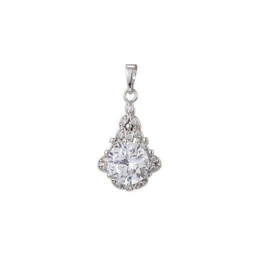 White Gold Filled Micro Pave CZ Pendant Charm, Micro Pave CZ Pendant Charm, White Gold Filled Geometric Pendant, For DIY Jewelry I-465