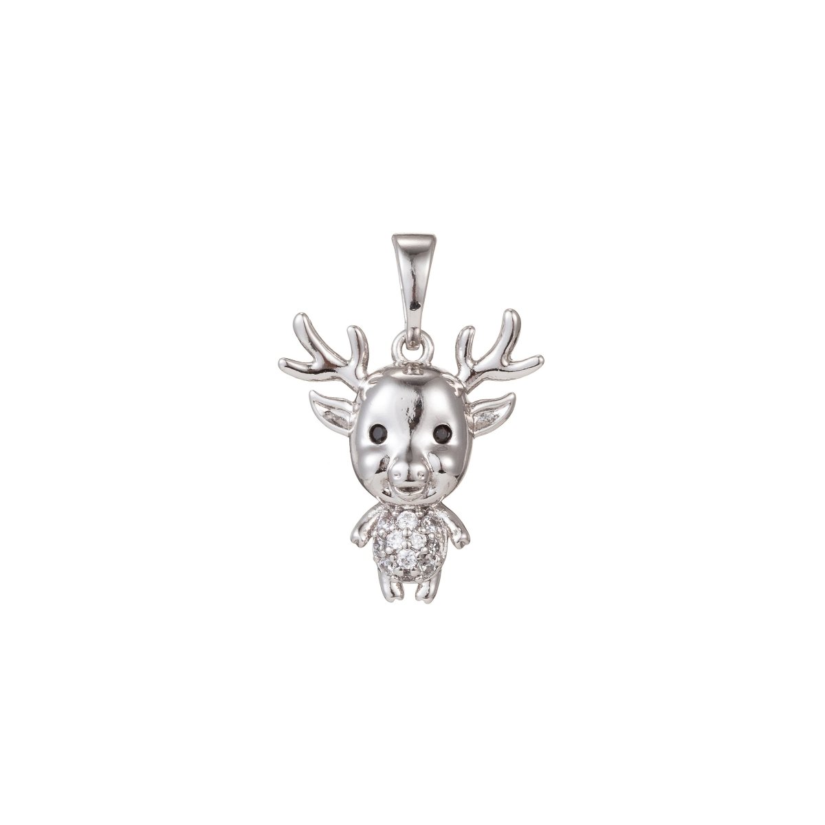 White Gold Filled Micro Pave CZ ReinDeer Pendant Charm, Deer Pendant Charm, White Gold Animal Pendant, For DIY Jewelry I-515