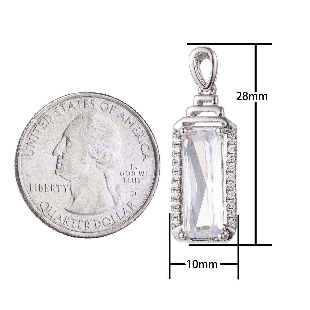 White Gold Filled Micro Pave CZ Square Pendant Charm, Micro Pave CZ Pendant Charm, White Gold Filled Geometric Pendant, For DIY Jewelry I-385