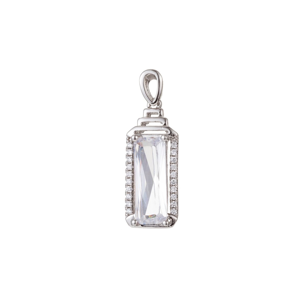 White Gold Filled Micro Pave CZ Square Pendant Charm, Micro Pave CZ Pendant Charm, White Gold Filled Geometric Pendant, For DIY Jewelry I-385