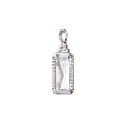 White Gold Filled Micro Pave CZ Square Pendant Charm, Micro Pave CZ Pendant Charm, White Gold Filled Geometric Pendant, For DIY Jewelry I-385