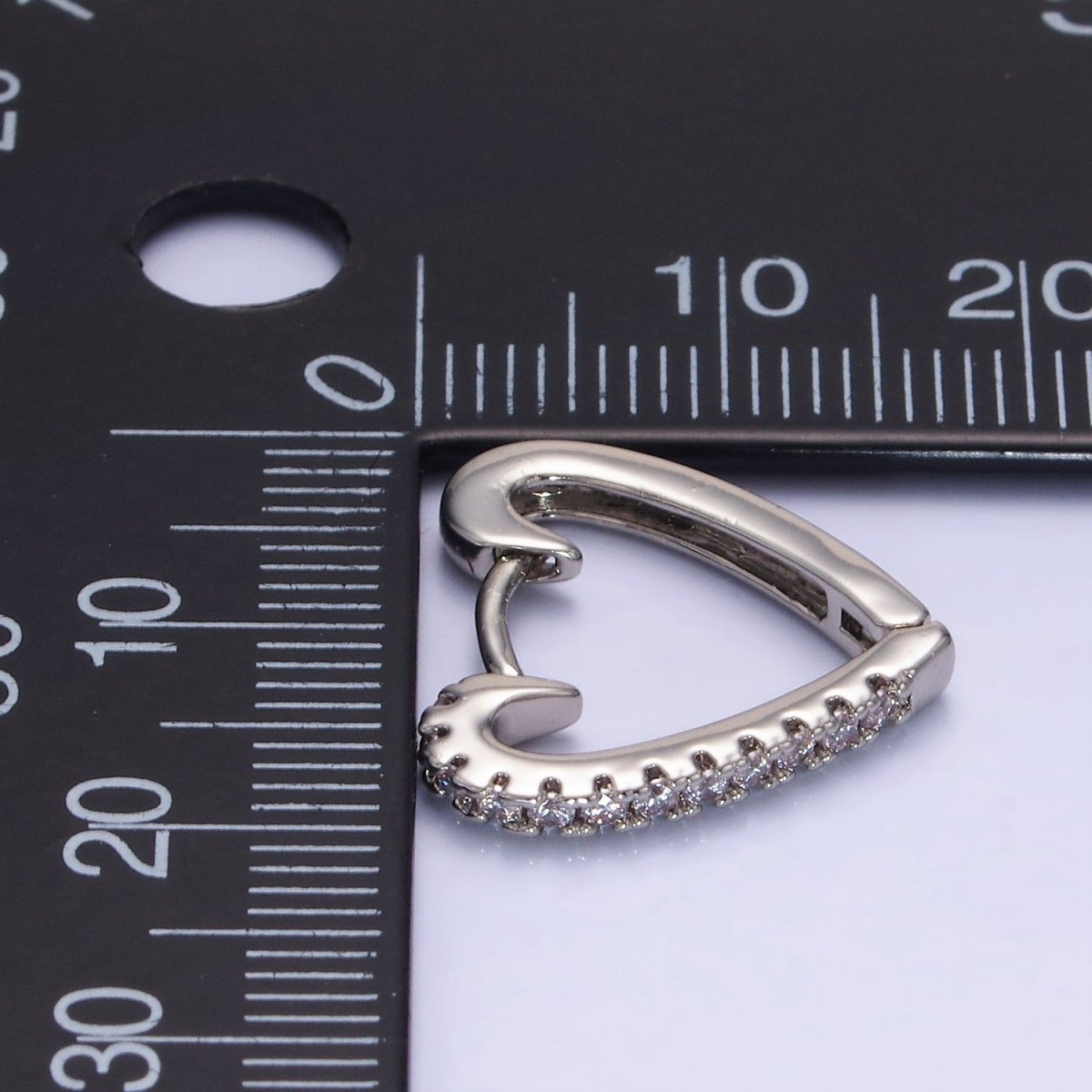 White Gold Filled Micro Paved CZ Heart Huggie Earrings | AB1257