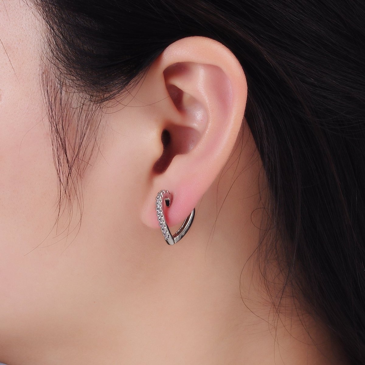 White Gold Filled Micro Paved CZ Heart Huggie Earrings | AB1257