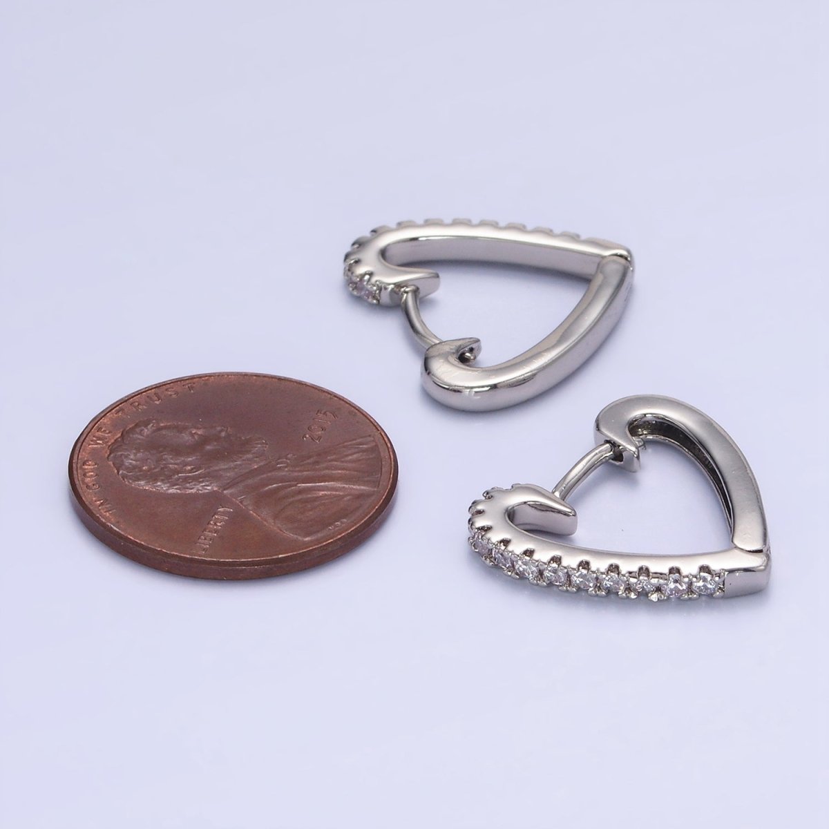 White Gold Filled Micro Paved CZ Heart Huggie Earrings | AB1257