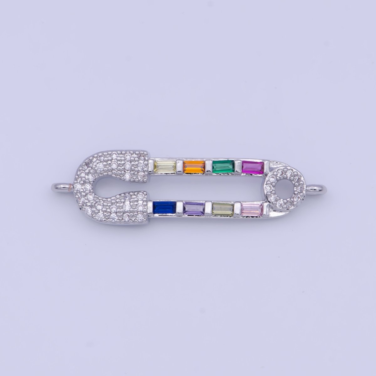 White Gold Filled Micro Paved CZ Safety Pin Connector Jewelry Supply in Silver G-561
