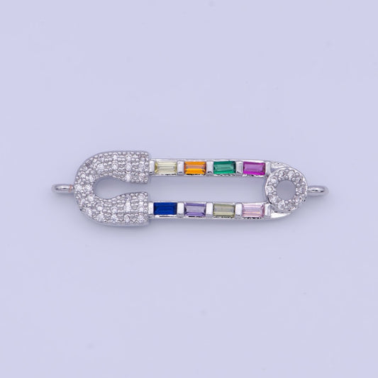 White Gold Filled Micro Paved CZ Safety Pin Connector Jewelry Supply in Silver G-561