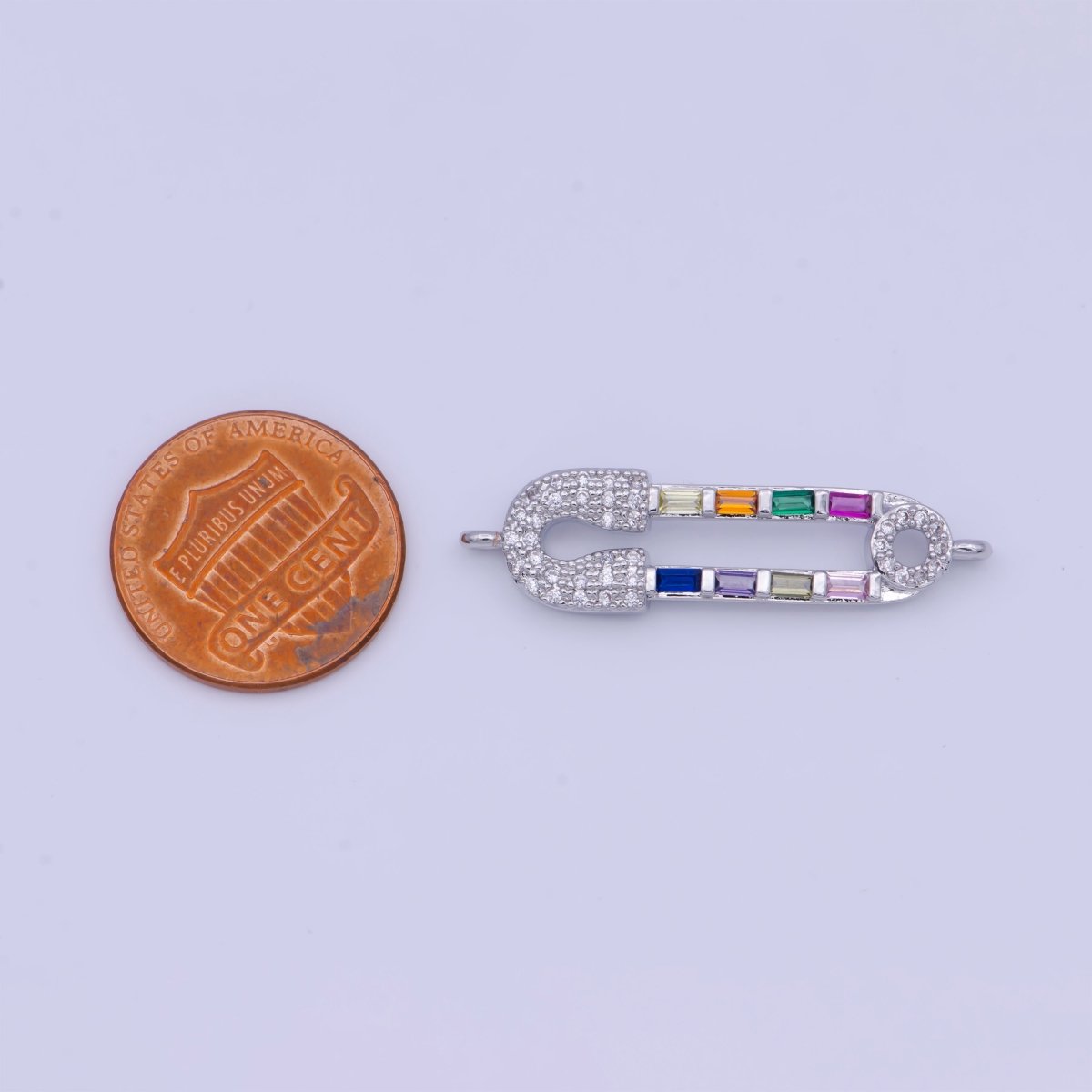 White Gold Filled Micro Paved CZ Safety Pin Connector Jewelry Supply in Silver G-561