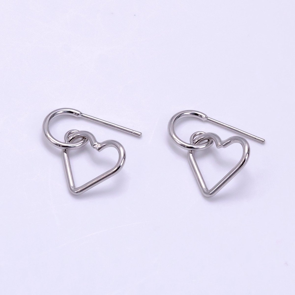 White Gold Filled Open Heart Drop C-Shaped Hoop Earrings | AB1278