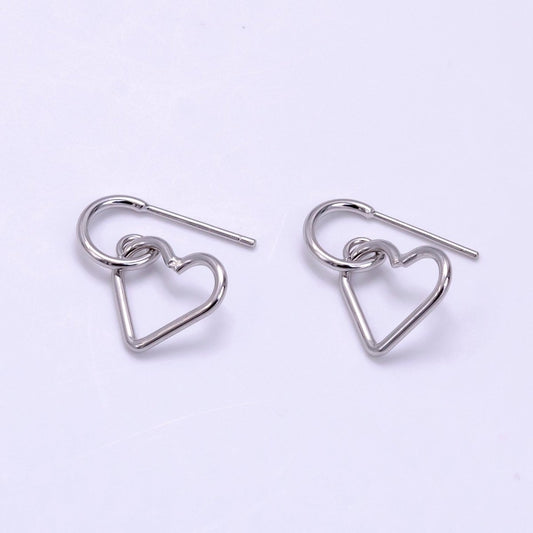 White Gold Filled Open Heart Drop C-Shaped Hoop Earrings | AB1278