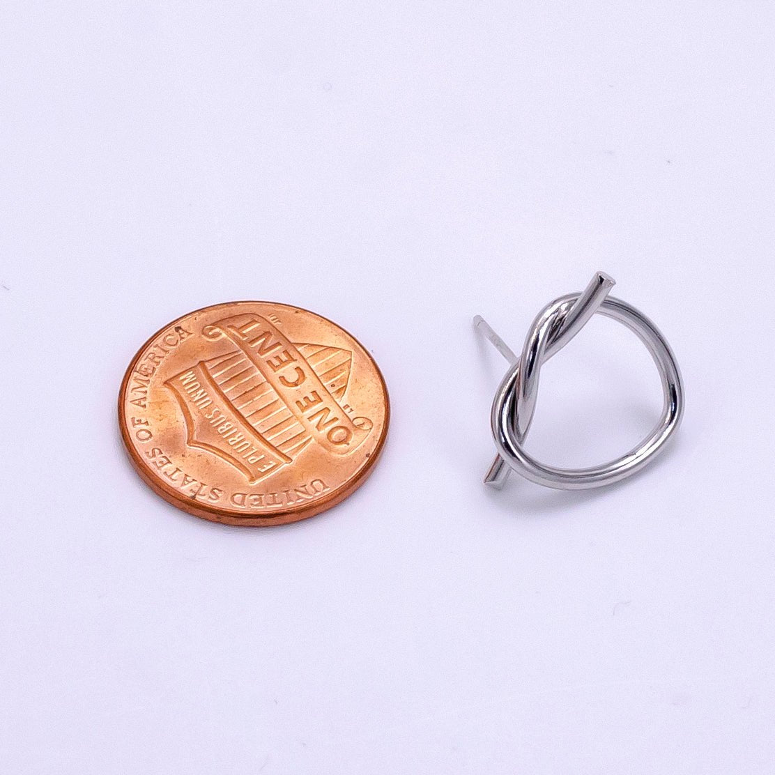 White Gold Filled Open Heart Tied Knot Minimalist Stud Earrings | AB1276