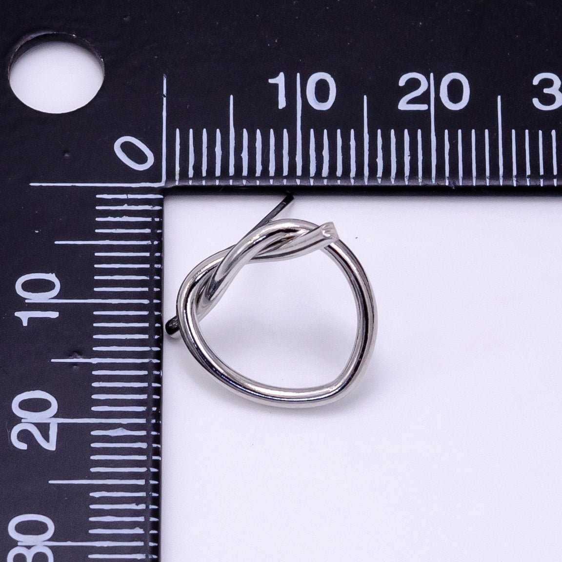White Gold Filled Open Heart Tied Knot Minimalist Stud Earrings | AB1276