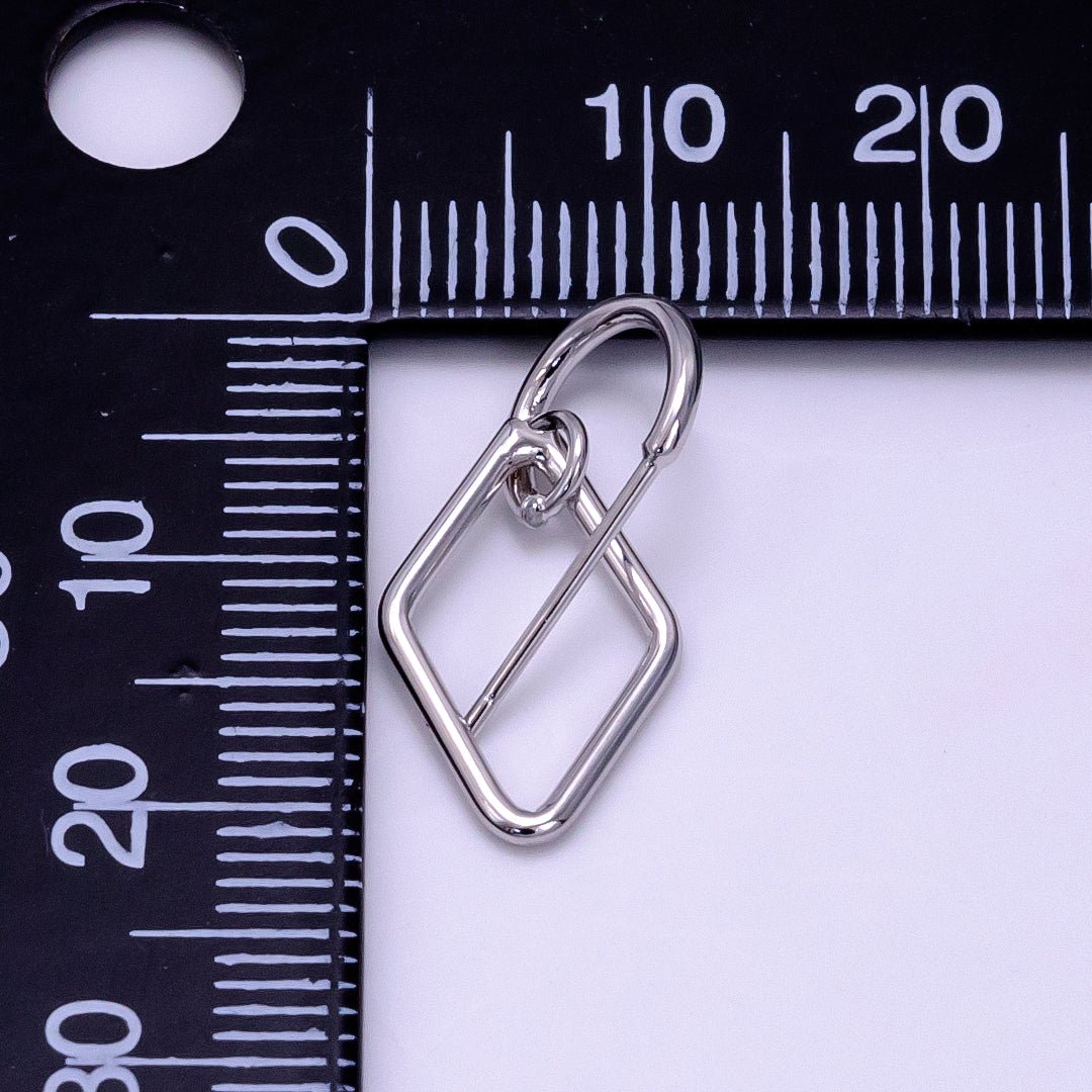 White Gold Filled Open Rhombus Drop C-Shaped Hoop Earrings | AB1277