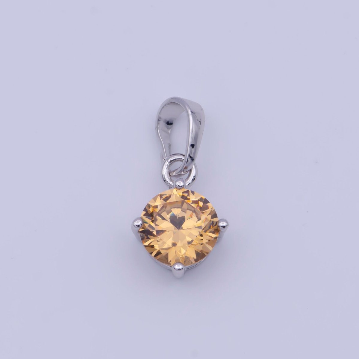 White Gold Filled Peach Solitaire Round Cubic Zirconia Gemstone For DIY Necklace Making | X-528