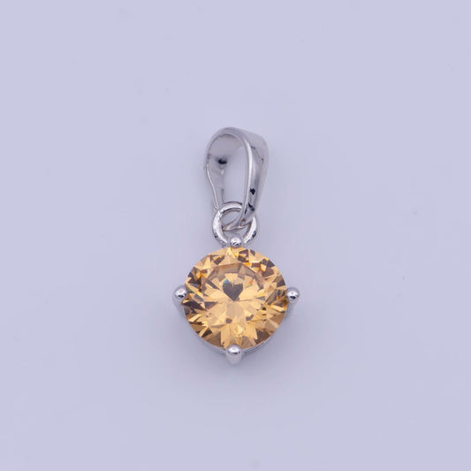 White Gold Filled Peach Solitaire Round Cubic Zirconia Gemstone For DIY Necklace Making | X-528