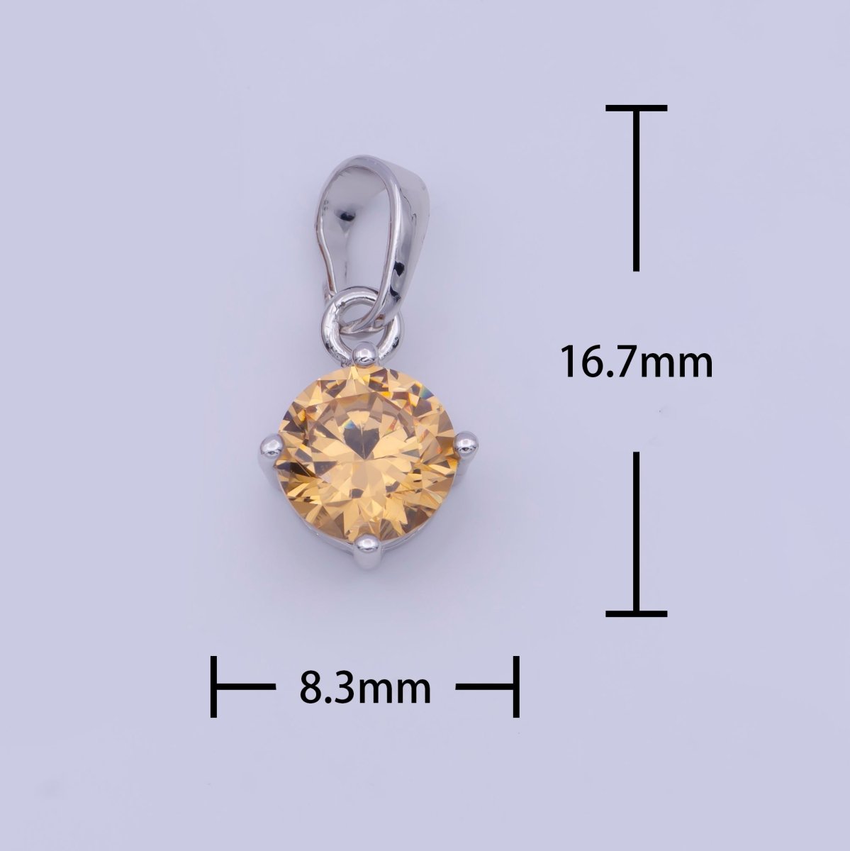 White Gold Filled Peach Solitaire Round Cubic Zirconia Gemstone For DIY Necklace Making | X-528