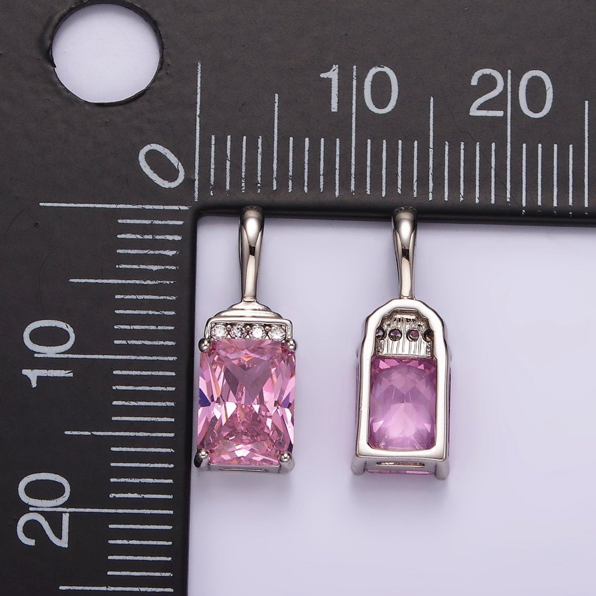 White Gold Filled Pink Baguette Micro Paved CZ Bail Pendant | AA1126