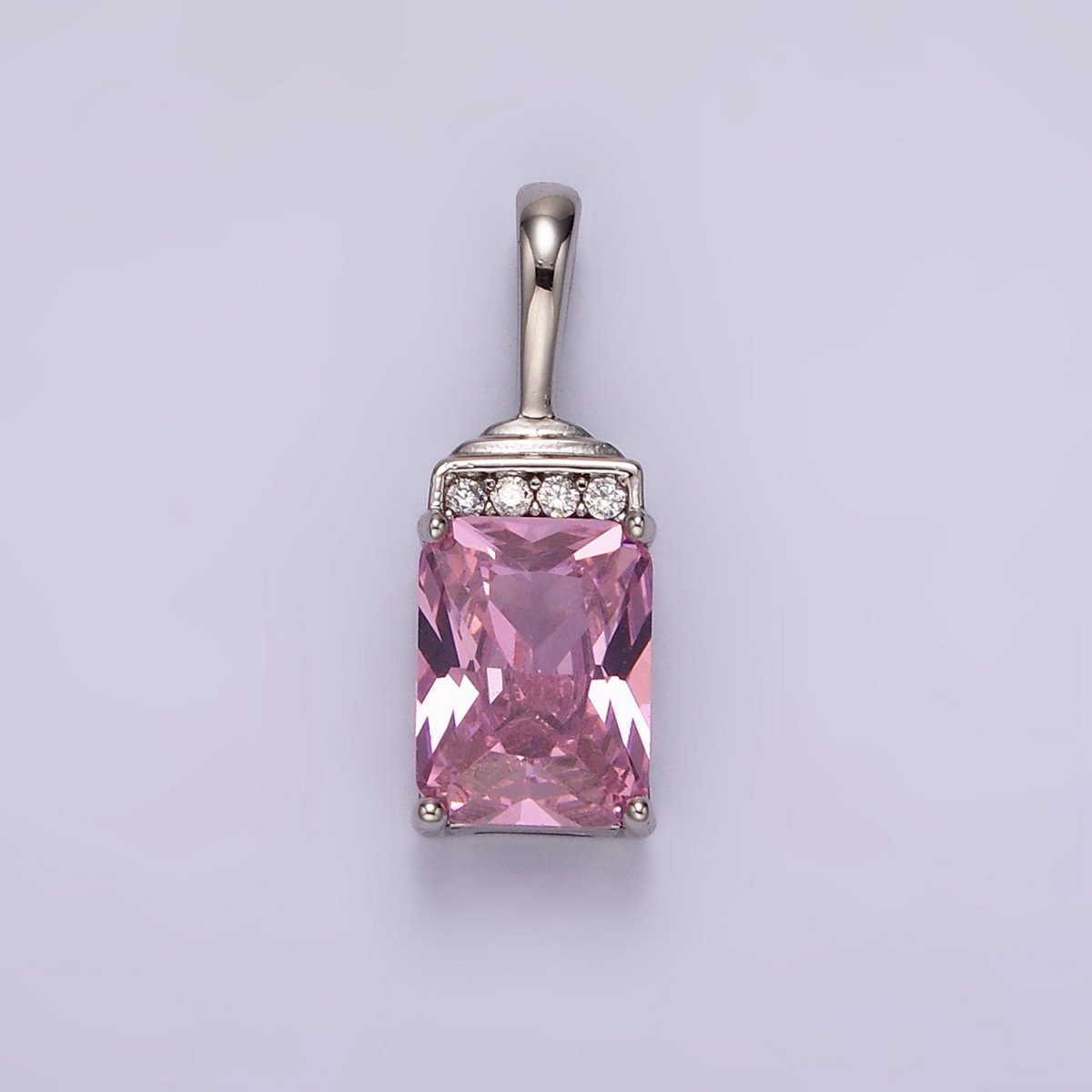 White Gold Filled Pink Baguette Micro Paved CZ Bail Pendant | AA1126