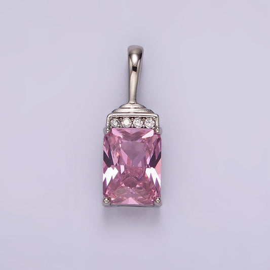 White Gold Filled Pink Baguette Micro Paved CZ Bail Pendant | AA1126