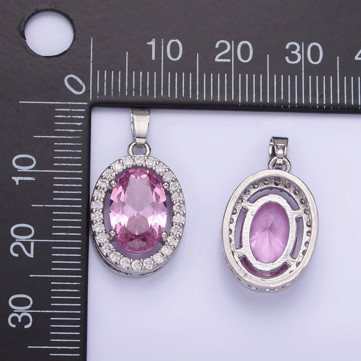 White Gold Filled Pink CZ Oval Micro Paved Pendant | AA1168