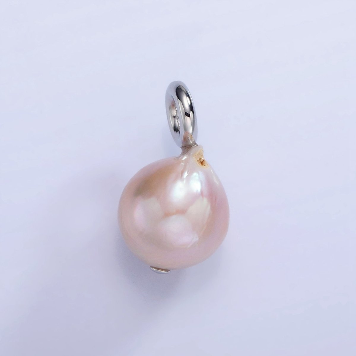White Gold Filled Purple Freshwater Pearl Button Drop Pendant | P1702