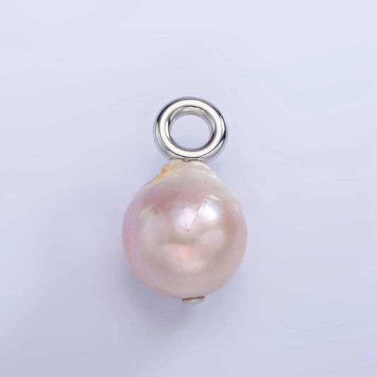 White Gold Filled Purple Freshwater Pearl Button Drop Pendant | P1702