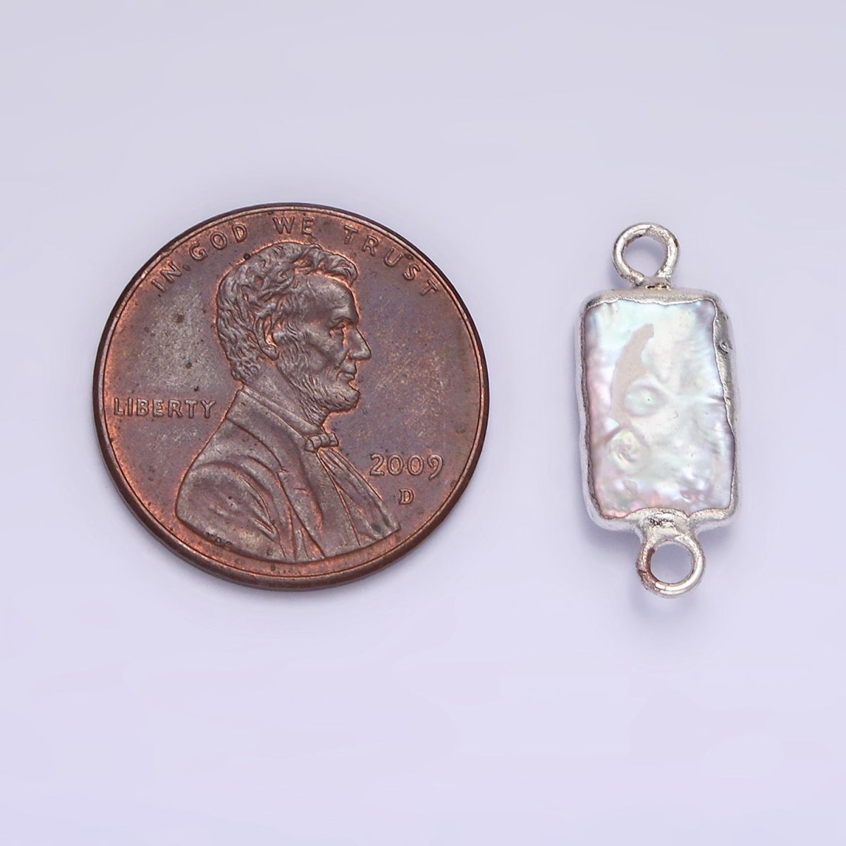 White Gold Filled Rectangular Biwa Freshwater Pearl Dipped Connector | P1621