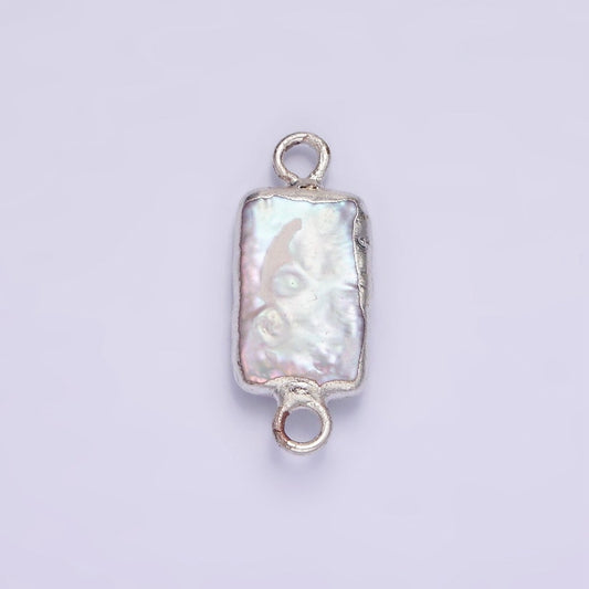 White Gold Filled Rectangular Biwa Freshwater Pearl Dipped Connector | P1621