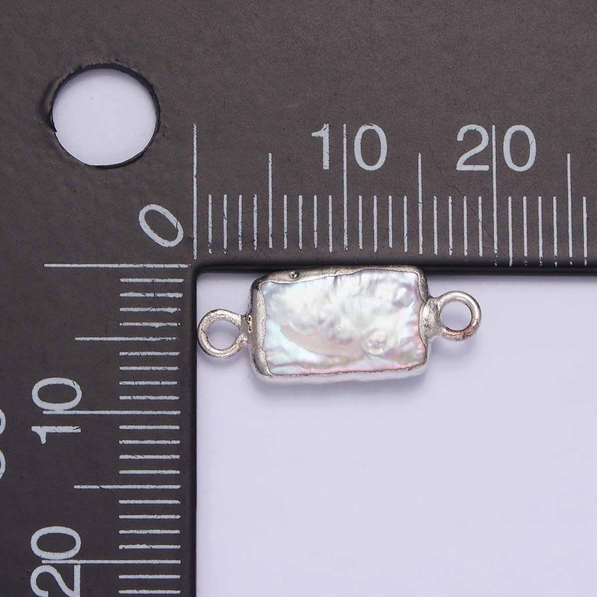 White Gold Filled Rectangular Biwa Freshwater Pearl Dipped Connector | P1621