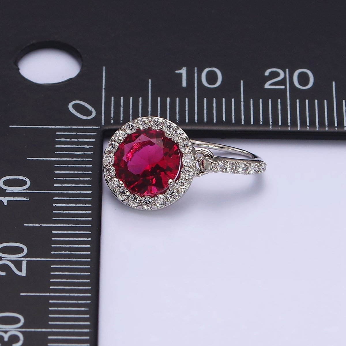 White Gold Filled Red CZ Round Micro Paved CZ French Hook Earrings | AD1524