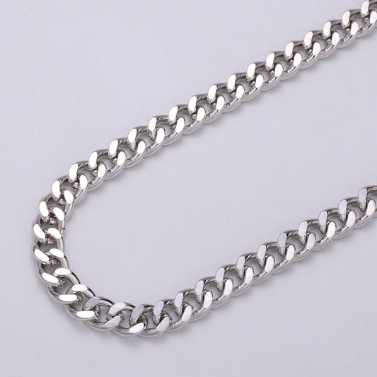 White Gold Plated Rhodium Cuban Curb Link Chain by Yard, Silver Cable Rolo Chain, Wholesale Cuban CURB Chain DIY Craft | ROLL-327 Clearance Pricing