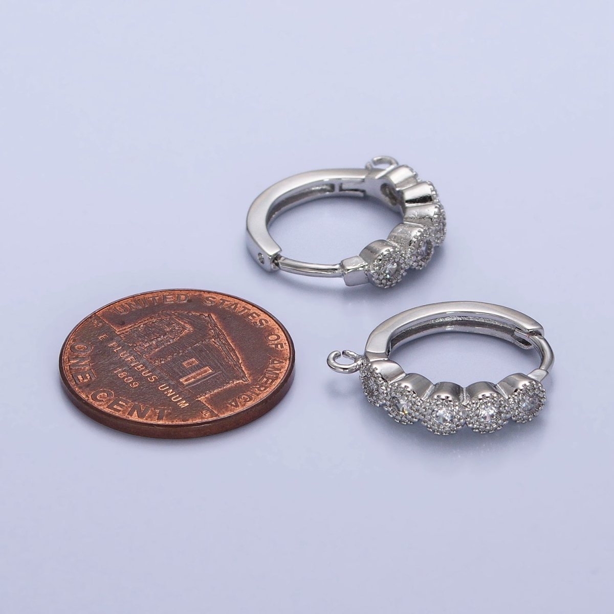 White Gold Filled Rounded Clear CZ Open Loop 16.5mm Huggie Earrings Supply | Z-324