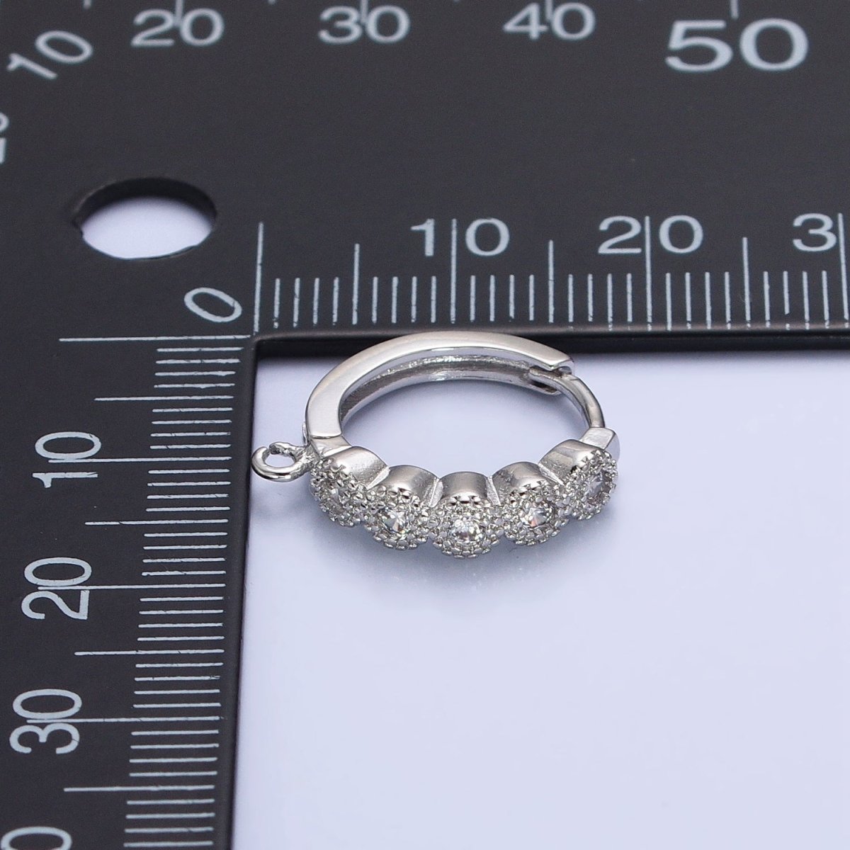 White Gold Filled Rounded Clear CZ Open Loop 16.5mm Huggie Earrings Supply | Z-324