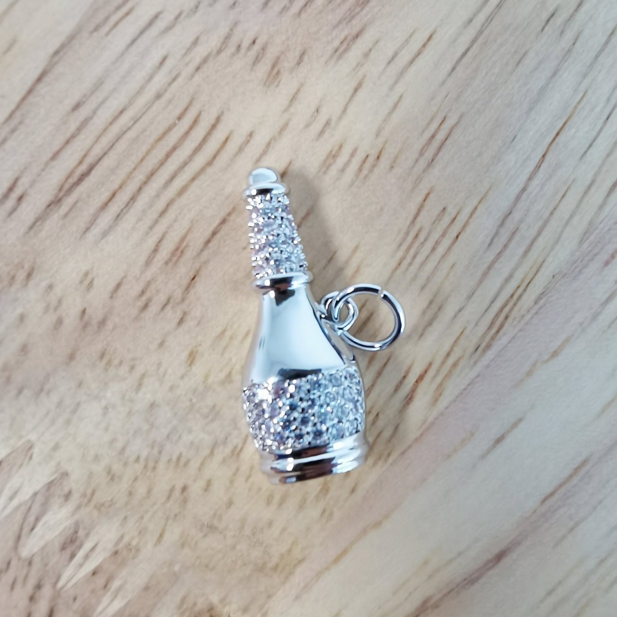 White Gold Filled Silver Wine Bottle Micro Pave CZ Charms, Cute Bottle Cubic Zirconia Charm Bracelet Earring Necklace for Jewelry Making, D-497
