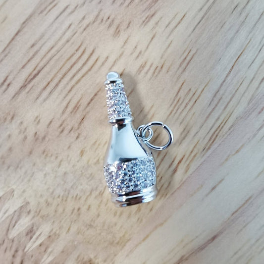 White Gold Filled Silver Wine Bottle Micro Pave CZ Charms, Cute Bottle Cubic Zirconia Charm Bracelet Earring Necklace for Jewelry Making, D-497
