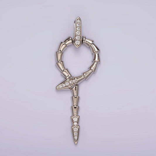 White Gold Filled Snake Serpent Circular Lined Staff Micro Paved Bail Pendant | AA1122