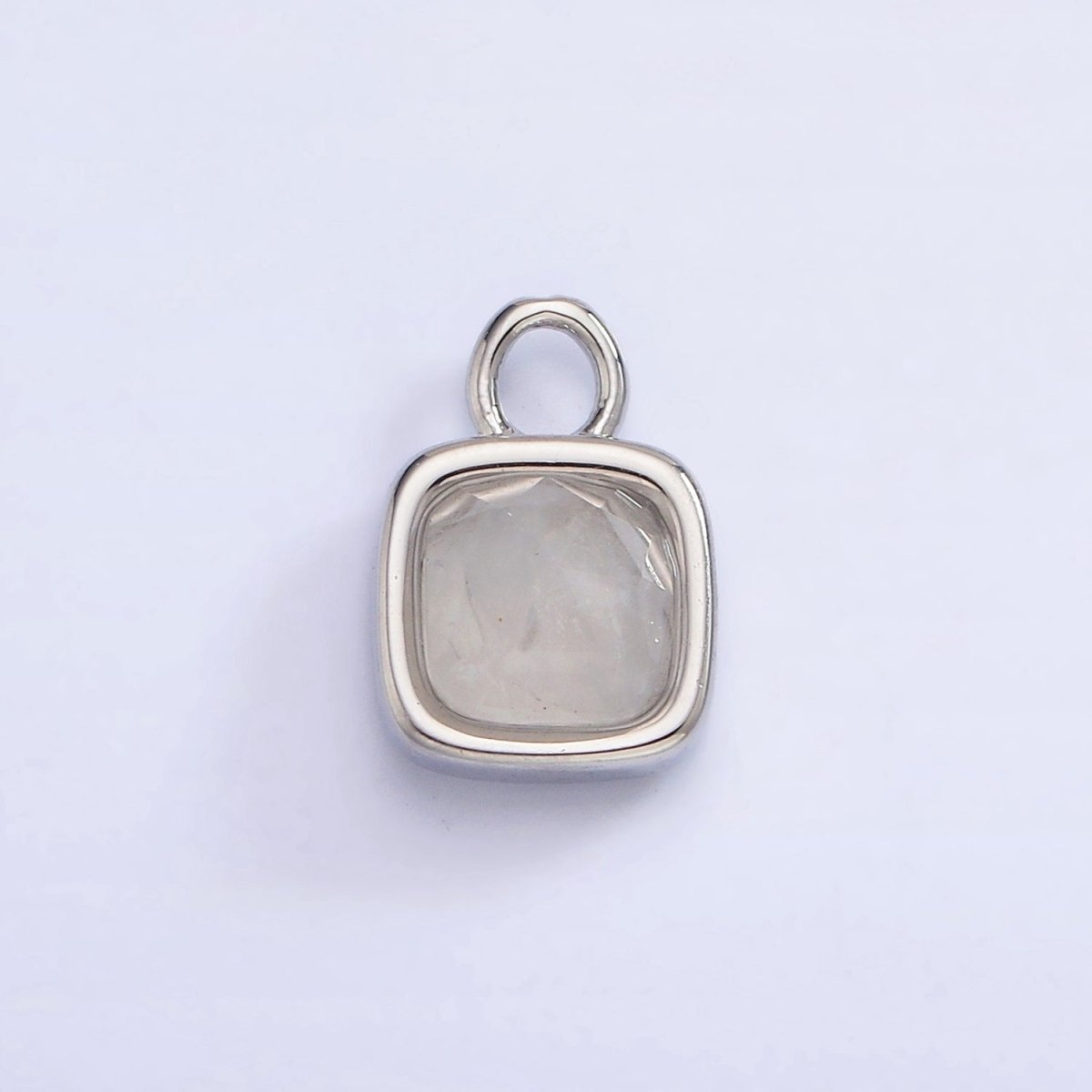 White Gold Filled Square Multifaceted Natural Gemstone Personalized Add-On Silver Charm | AC1530 - AC1542