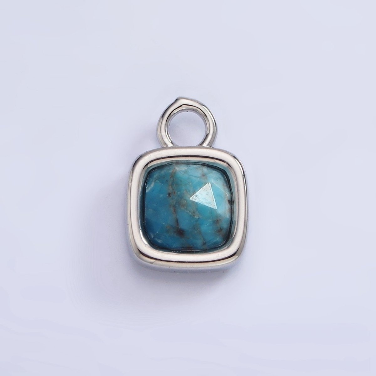 White Gold Filled Square Multifaceted Natural Gemstone Personalized Add-On Silver Charm | AC1530 - AC1542