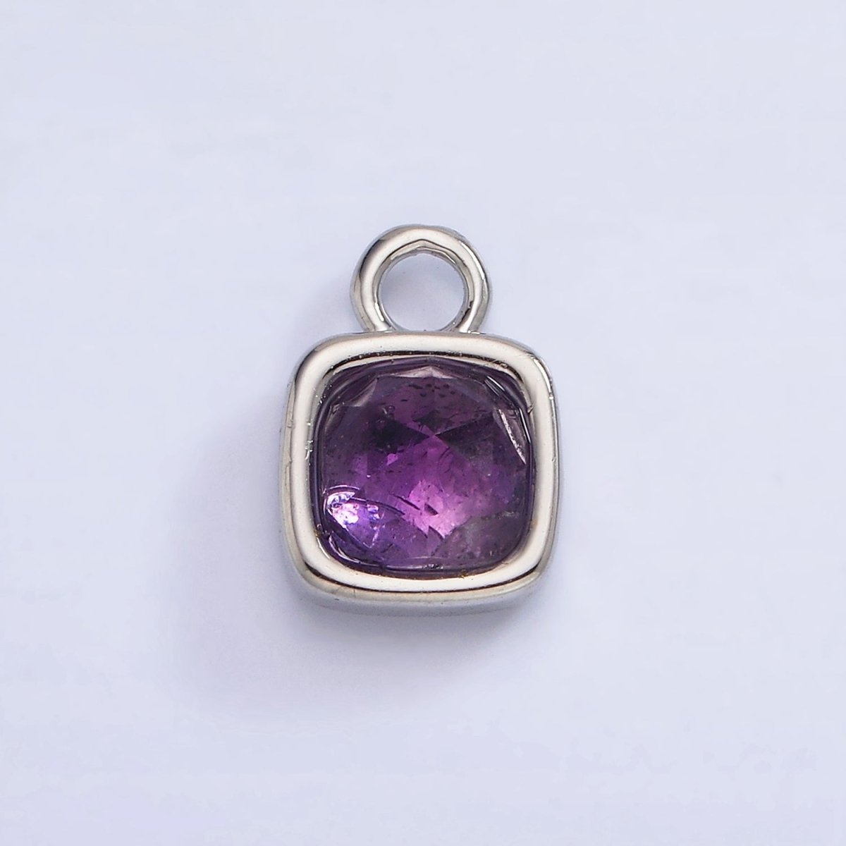White Gold Filled Square Multifaceted Natural Gemstone Personalized Add-On Silver Charm | AC1530 - AC1542