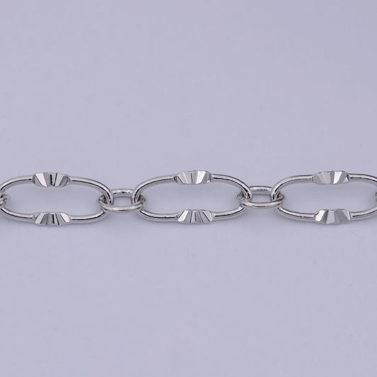 White Gold Filled Sunburst Textured Cable Chain, 6.3mm Width, Silver Unfinished Unique Chain For Jewelry Necklace Bracelet Anklet Making | ROLL-589 Clearance Pricing