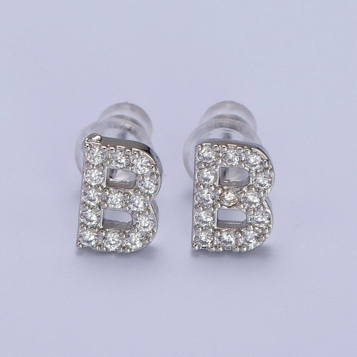 White Gold Filled Tiny Initial Letter Diamond CZ Silver Stud Earrings | AD-120-AD-145