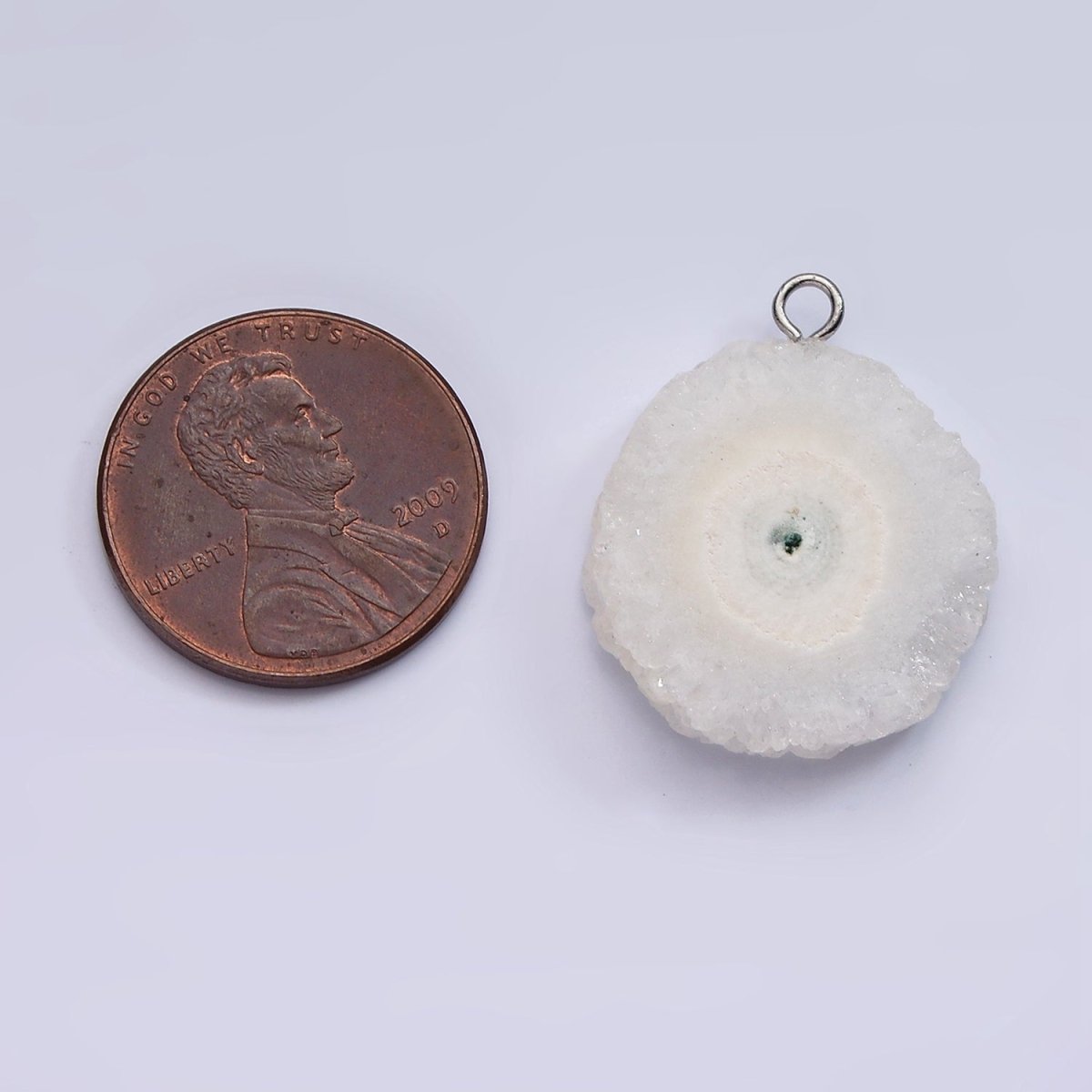 White Gold Filled White Clear Quartz Natural Gemstone Round Charm | AC792