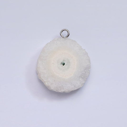White Gold Filled White Clear Quartz Natural Gemstone Round Charm | AC792
