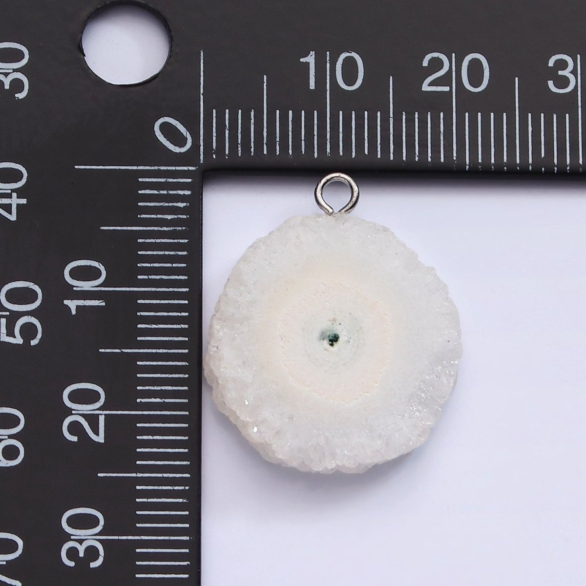 White Gold Filled White Clear Quartz Natural Gemstone Round Charm | AC792