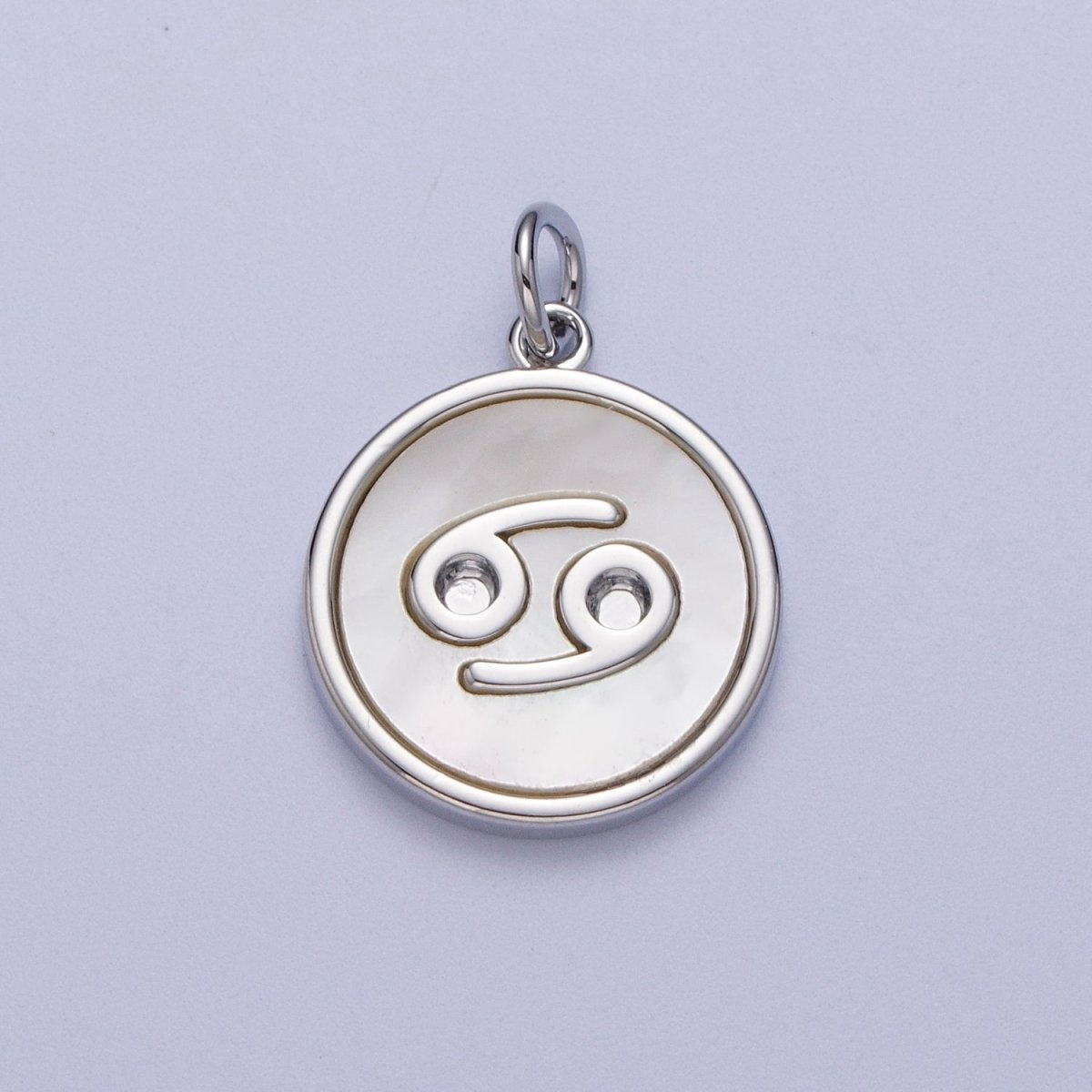 White Gold Filled Zodiac Signs Shell Pearl Round Coin Astrology Horoscope Silver Charm | A-A1731-A-A1736