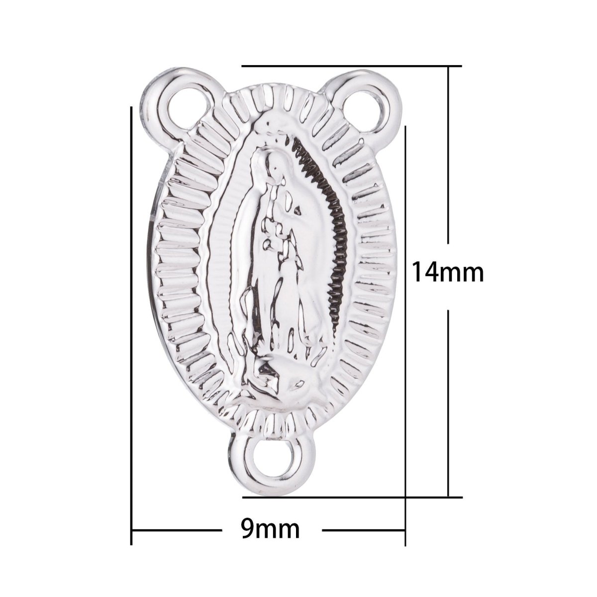 White Gold Rosary Center Metal, Holy Mary, Immaculate Heart, Rosary Making Supply, Necklace Pendant, Findings for Jewelry Making F-195