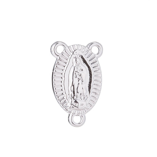 White Gold Rosary Center Metal, Holy Mary, Immaculate Heart, Rosary Making Supply, Necklace Pendant, Findings for Jewelry Making F-195