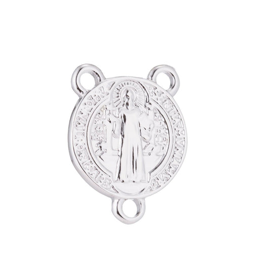 White Gold Rosary Centerpiece, Double Sided, Cross, Sentia, Rosary Making Supply, Necklace Pendant, Findings for Jewelry Making F-196