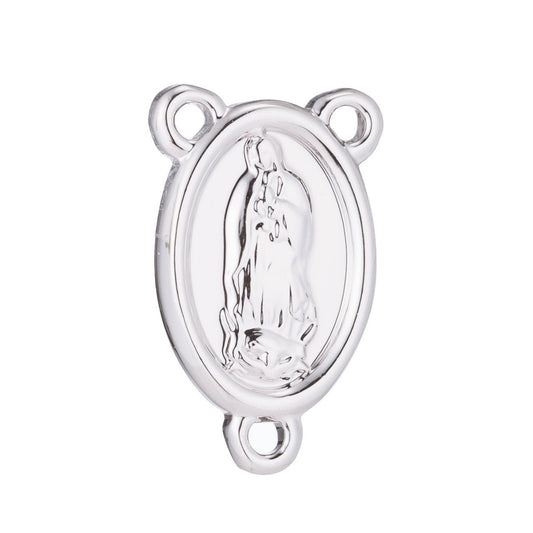 White Gold Rosary Centerpiece, Holy Mother Virgin Mary, Rosary Making Supply, Necklace Pendant, Findings for Jewelry Making F-194
