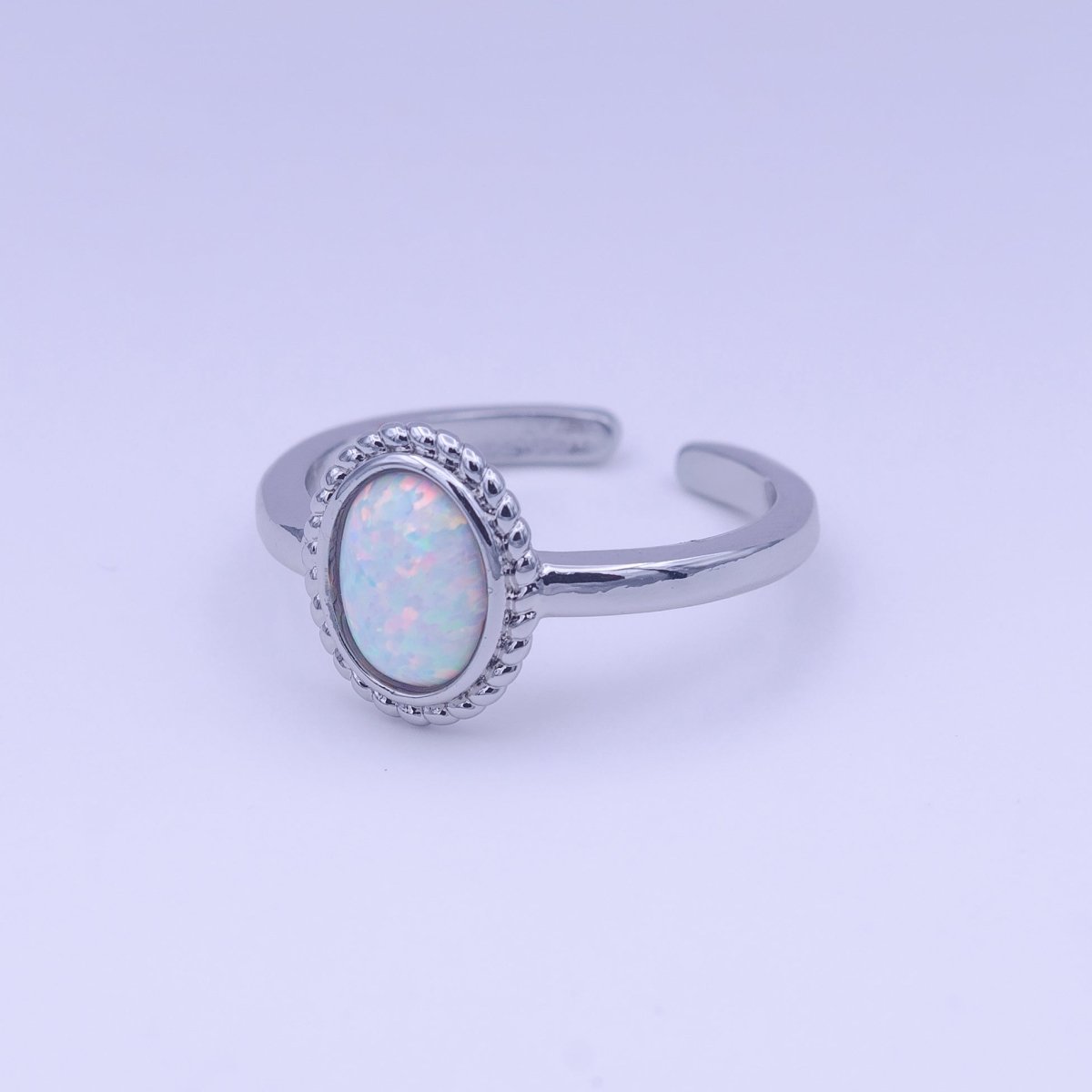 White Opal Braided Oval Minimalist Silver Ring | O-129